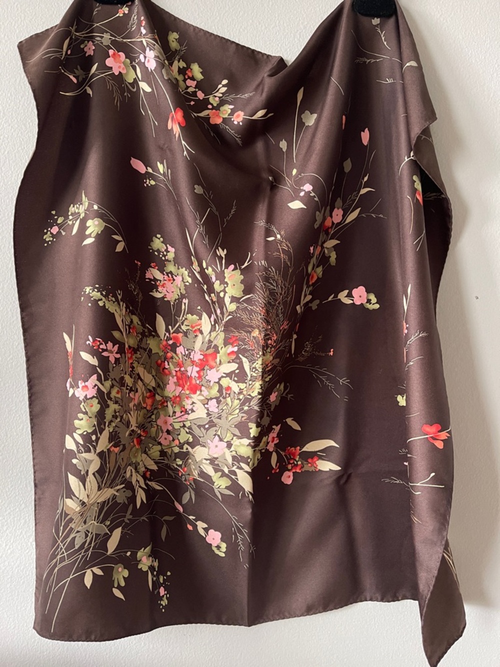 Floral Silk Scarf in Chocolate Brown